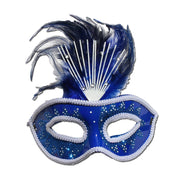 Blue Crowned Masquerade Mask With Feathers