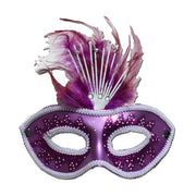 Purple Crowned Masquerade Mask With Feathers