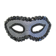 Fishnet White Masquerade Mask With Black Sequin Trim