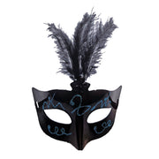 Black Scout Masquerade Mask With Blue Glitter And Feathers