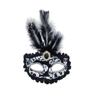 Halloween Masquerade Mask - Black Feathers With Skulls