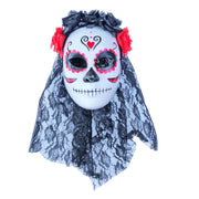 Day Of The Dead Net Mask Full Face With Red Heart